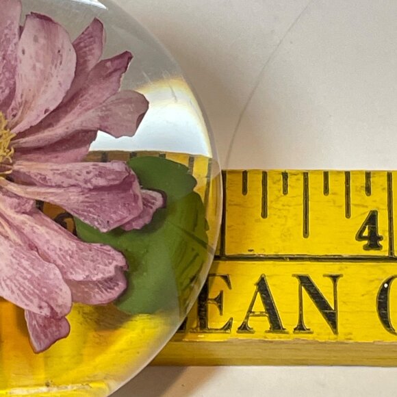 Pressed Pink Flower Paperweight by W. Rolfe Lucite Sphere Encasing Real Flower & - Picture 8 of 9
